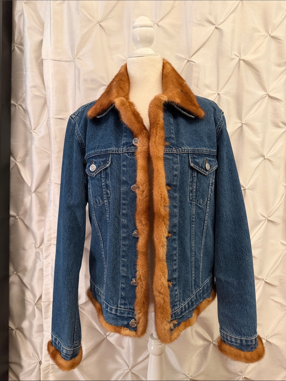 Denim Jacket with Faux Fur Trim - Blue and Brown